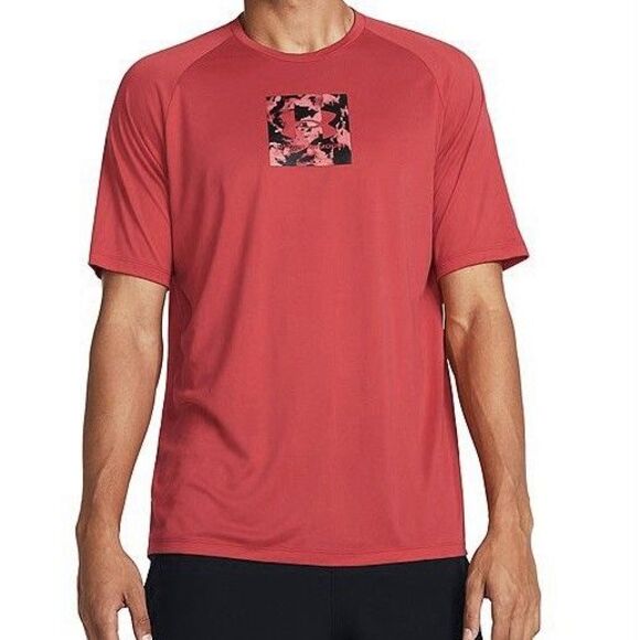 NWT Under Armour UA Tech Negative Camo Logo S/S Tee Red Solstice Men’s 2XL - Picture 1 of 11